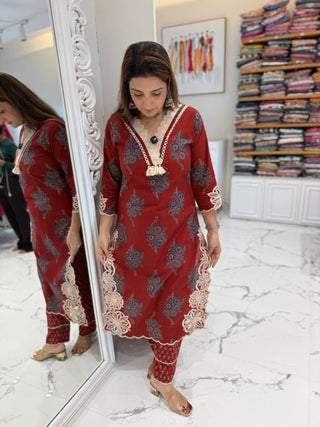 Kalamkari Cut Work Set - Preetibora