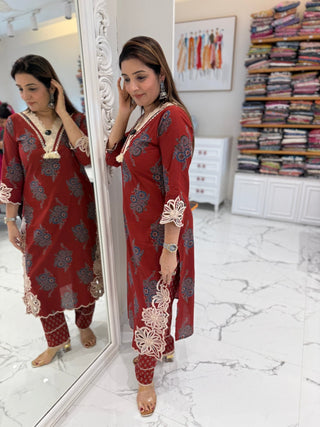 Kalamkari Cut Work Set - Preetibora