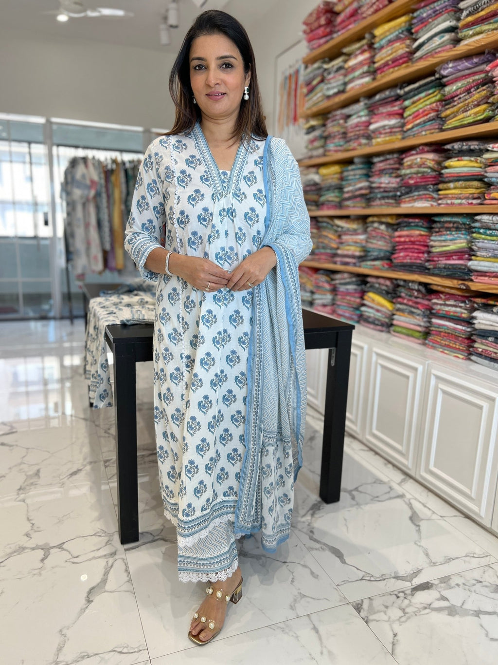 Summer Block Print Double Pocket wala ALine Set Preetibora