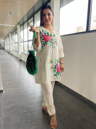 Floral Silver Hand Painted Coord - Preetibora