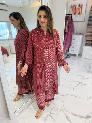 Cherry Bandhani Coord Set