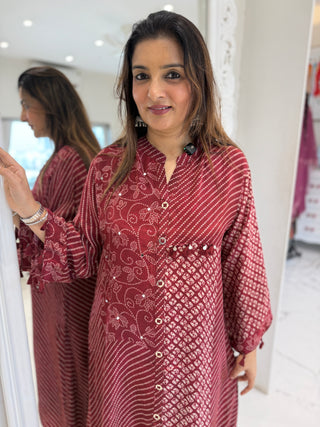 Cherry Bandhani Coord Set