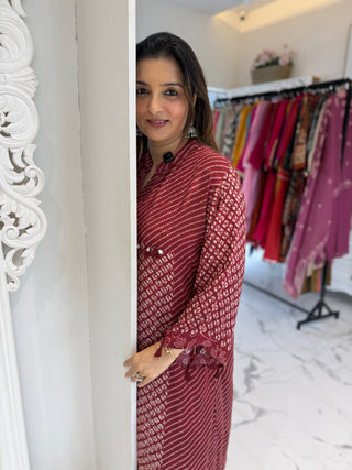 Cherry Bandhani Coord Set