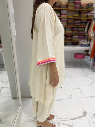 Neon White Dhoti Coord Set