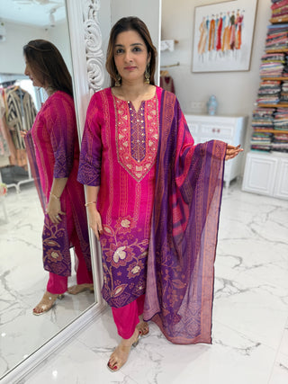Pink and Purple Bandhej Set