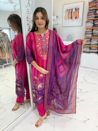Pink and Purple Bandhej Set