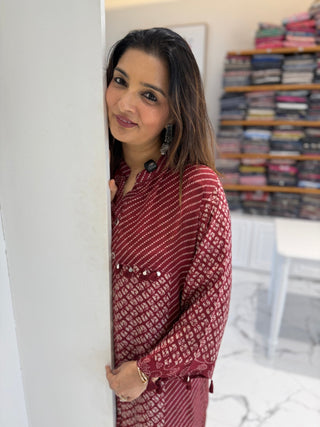 Cherry Bandhani Coord Set - Preetibora