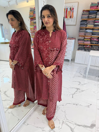 Cherry Bandhani Coord Set - Preetibora
