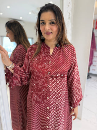 Cherry Bandhani Coord Set - Preetibora
