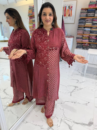 Cherry Bandhani Coord Set - Preetibora