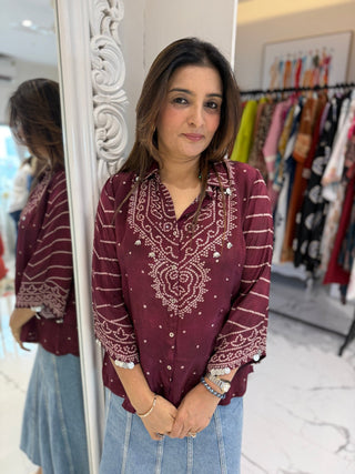 Coin Tassel Bandhej Shirt - Preetibora