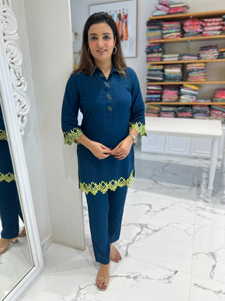 Denim Blue Cutwork Coord - Preetibora