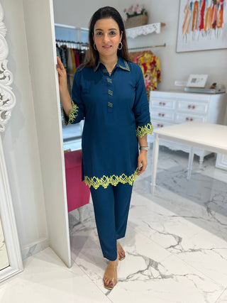 Denim Blue Cutwork Coord - Preetibora