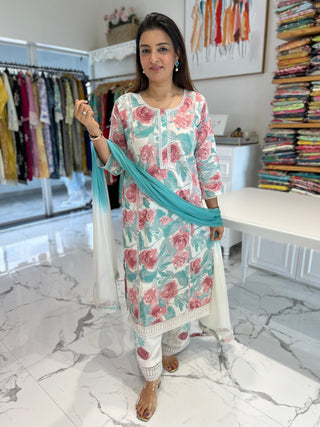 Floral Fantasy Lace Palazzo Set - Preetibora