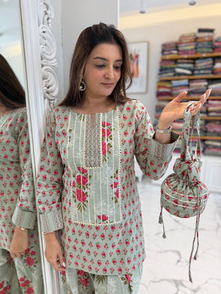 Mint Charm Farshi Coord Set - Preetibora