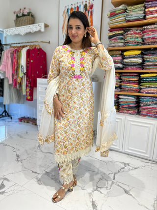 Moti Yellow Parsi Suit Set - Preetibora