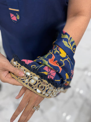 Navy Cowl Jacket Set - Preetibora