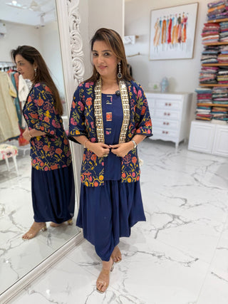 Navy Cowl Jacket Set - Preetibora