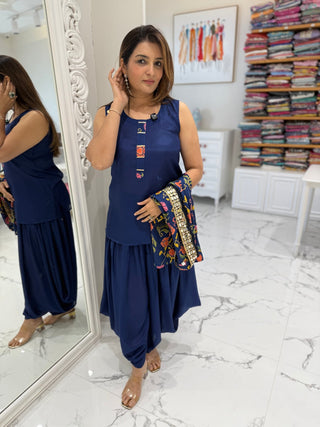 Navy Cowl Jacket Set - Preetibora