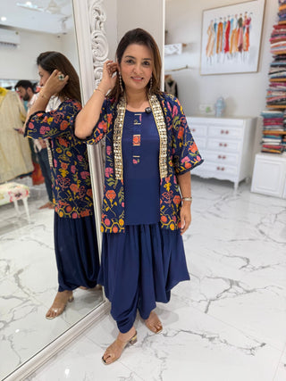 Navy Cowl Jacket Set - Preetibora