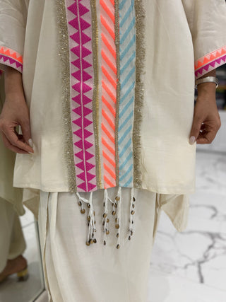 Neon White Dhoti Coord Set - Preetibora