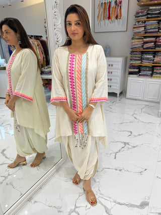 Neon White Dhoti Coord Set - Preetibora