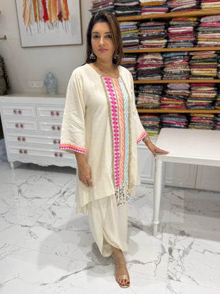Neon White Dhoti Coord Set - Preetibora