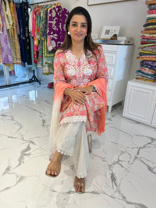 Peachy Pink Palazzo Dupatta Set - Preetibora