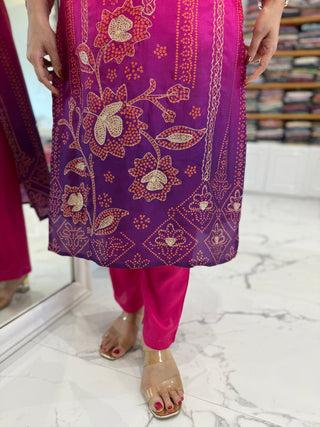Pink and Purple Bandhej Set - Preetibora