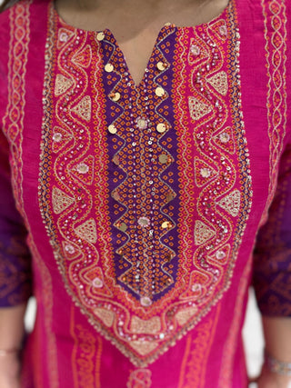 Pink and Purple Bandhej Set - Preetibora