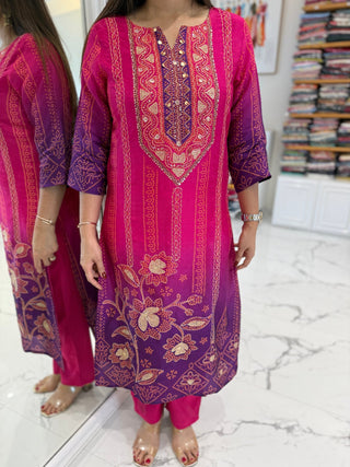 Pink and Purple Bandhej Set - Preetibora