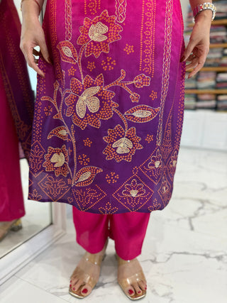 Pink and Purple Bandhej Set - Preetibora