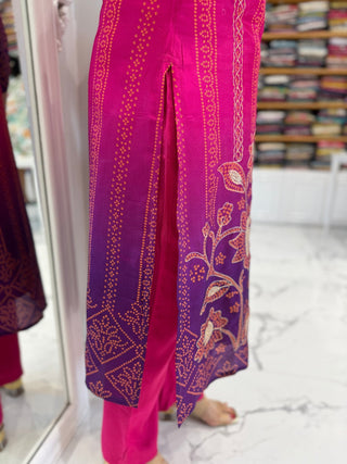 Pink and Purple Bandhej Set - Preetibora