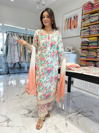 Pinky Peach Lace Palazzo Set - Preetibora