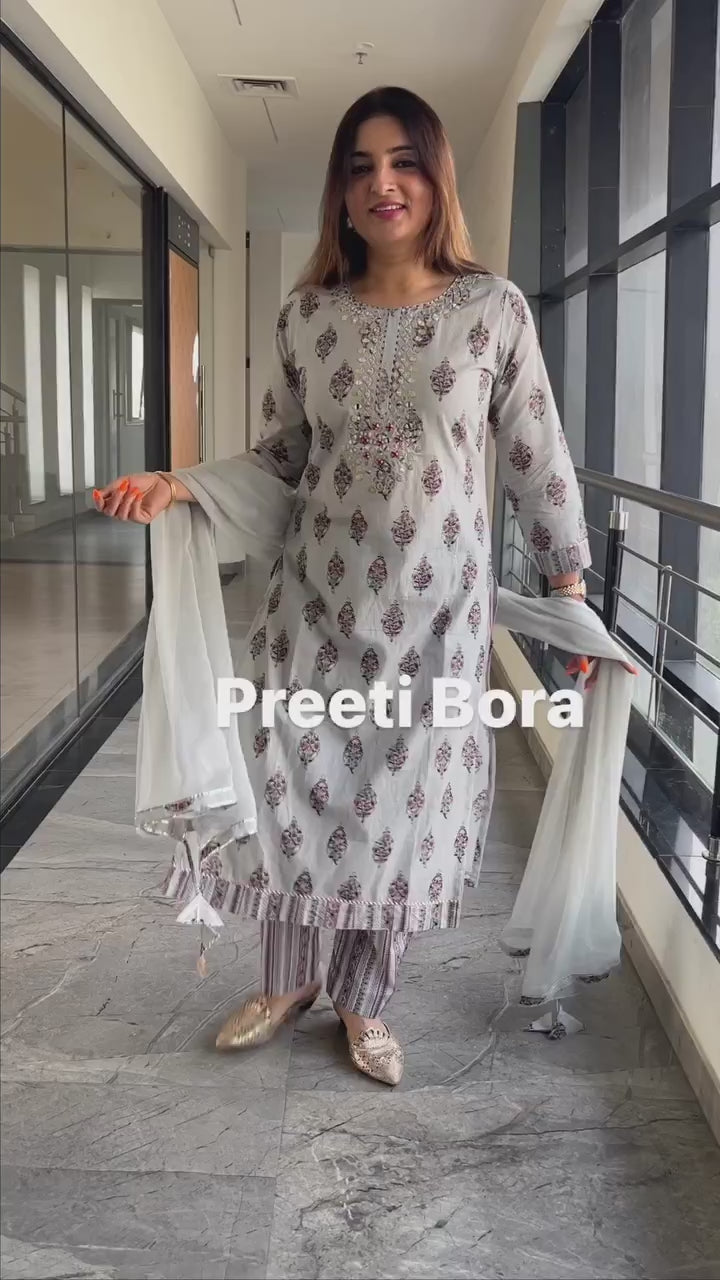 Leather and Mirror Work Suit Set Preetibora