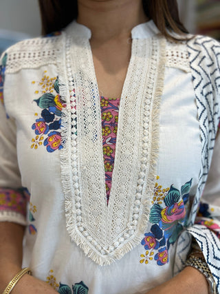 Rosy Off White Lace Palazzo Set - Preetibora
