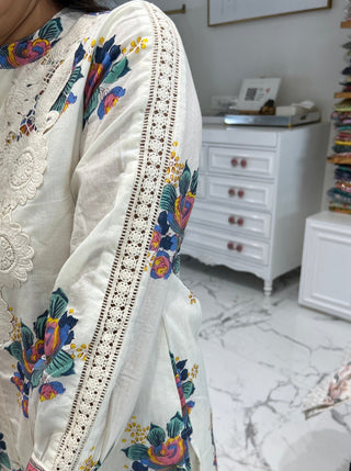 Rosy Off White Shoulder Lace Palazzo Set - Preetibora