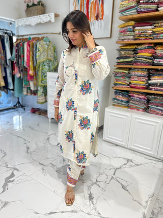 Rosy Off White Shoulder Lace Palazzo Set - Preetibora