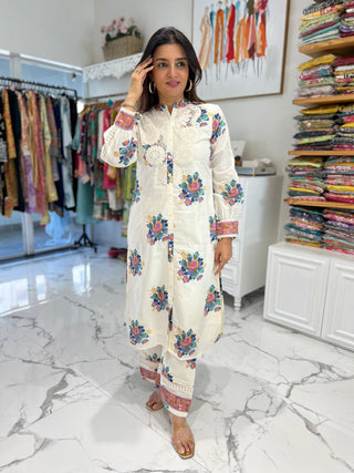 Rosy Off White Shoulder Lace Palazzo Set - Preetibora