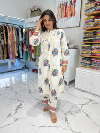 Rosy Off White Shoulder Lace Palazzo Set - Preetibora