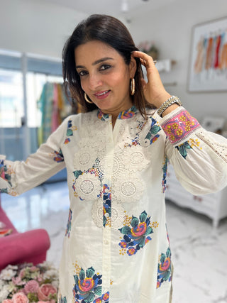 Rosy Off White Shoulder Lace Palazzo Set - Preetibora