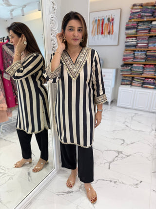 Striped Zari Work Coord Set - Preetibora