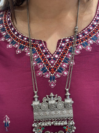 Wine Kalamkari Suit Set - Preetibora