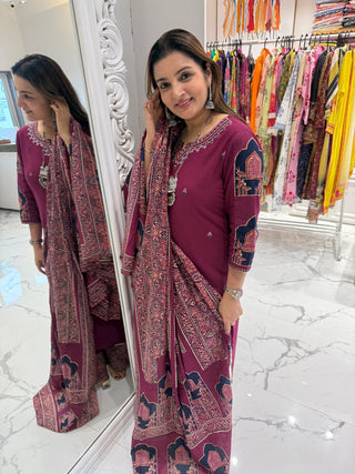 Wine Kalamkari Suit Set - Preetibora