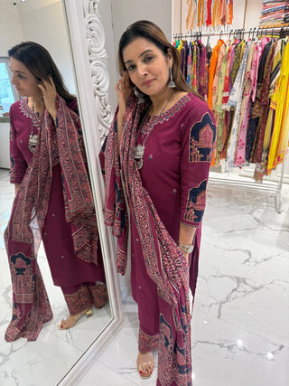 Wine Kalamkari Suit Set - Preetibora