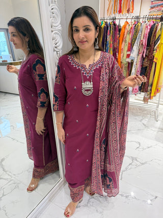 Wine Kalamkari Suit Set - Preetibora