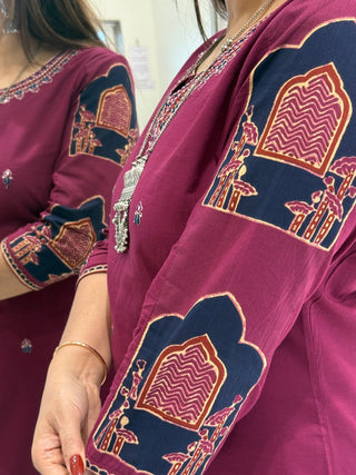 Wine Kalamkari Suit Set - Preetibora