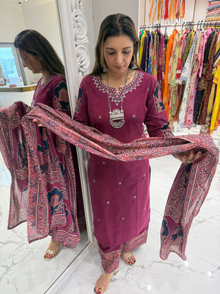 Wine Kalamkari Suit Set - Preetibora