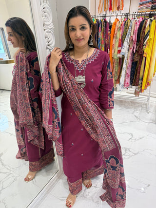 Wine Kalamkari Suit Set - Preetibora