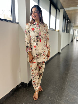 Autumn Bloom with Floral Thread Embroidery - Preetibora